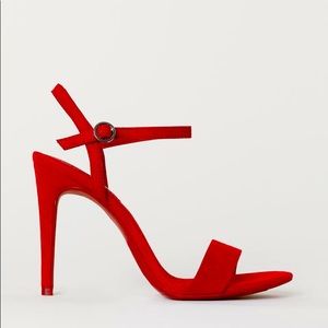 4 in. Red Faux Suede Narrow Strap Heel